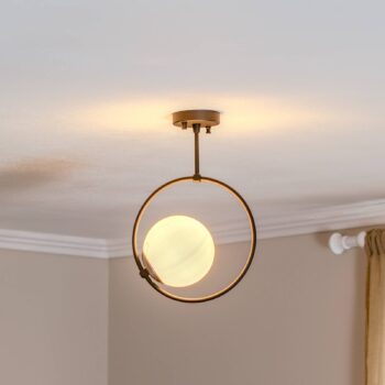 Stropné svietidlo Dolunay 3901 čierne, sklenené tienidlo, krúžok