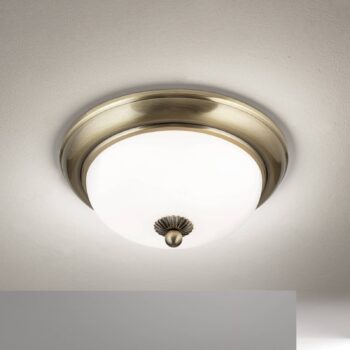 Stropné svietidlo Empire, Ø 26,5 cm, starožitná mosadz, matné opálové sklo