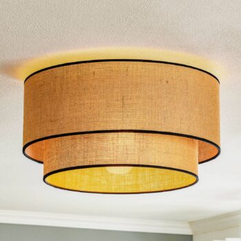 Stropné svietidlo Euluna Boho juta & čierna, prírodná/čierna, Ø45cm