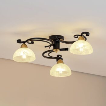 Stropné svietidlo Flora, 3 sklenené tienidlá, čierne/mosadzné