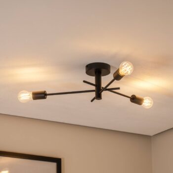 Stropné svietidlo Garos, čierne, oceľ, 3-plameňové