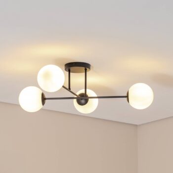 Stropné svietidlo Glassy, 4-pl., krížové, čierne/opálové