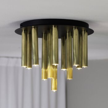 Stropné svietidlo Gocce, 13 svetiel, mosadz/čierna, železo, G9