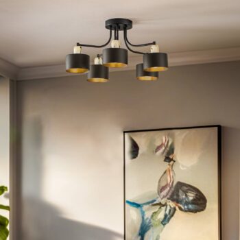 Stropné svietidlo Helix, čierne, 5-plameňové