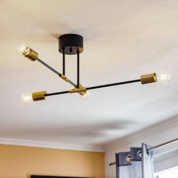 Stropné svietidlo Ilia, čierne/zlaté, 4-plameňové