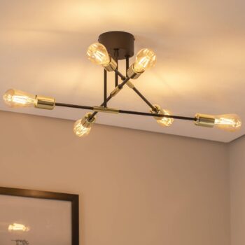 Stropné svietidlo Ilia, čierne/zlaté, 6-plameňové