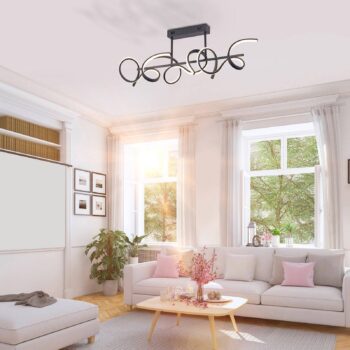 Stropné svietidlo LED Curls, čierne, kovové, dĺžka 82 cm, stmievateľné