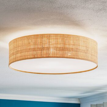 Stropné svietidlo Leano béžové okrúhle z ratanu