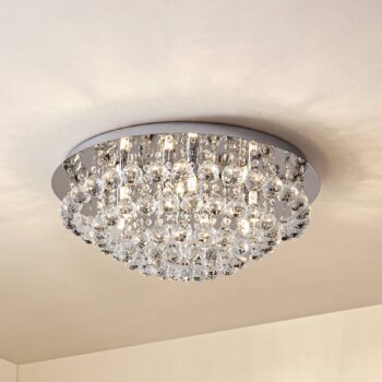 Stropné svietidlo Lindby Antonino, 8 svetiel, chróm, krištáľ, 55 cm