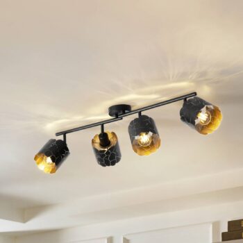Stropné svietidlo Lindby Aralena, čierna/zlatá, 4 svetlá, dĺžka 97 cm