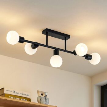 Stropné svietidlo Lindby Biscala, 5flg., čierna/opál