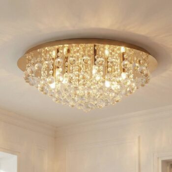 Stropné svietidlo Lindby Gillion, 8 svetiel, zlaté, krištáľ, Ø 55 cm