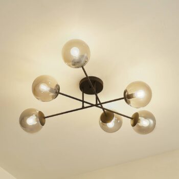 Stropné svietidlo Lindby Isamer, dymovo sivé, Ø 80 cm, guľa