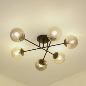 Stropné svietidlo Lindby Isamer, dymovo sivé/jantárové, Ø 80 cm, guľa