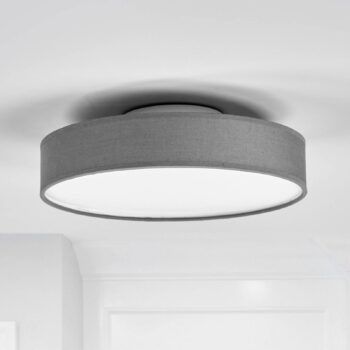Stropné svietidlo Lindby LED Saira, Ø 30 cm, sivá farba, textil