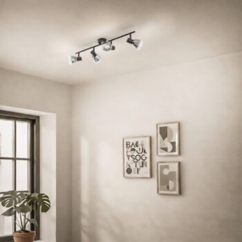 Stropné svietidlo Lindby Pendura, 4 svetlá, čierna farba, sklo