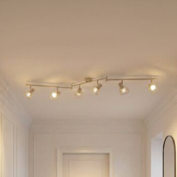 Stropné svietidlo Lindby Piena, béžová farba, 6 svetiel, kov, 150 cm