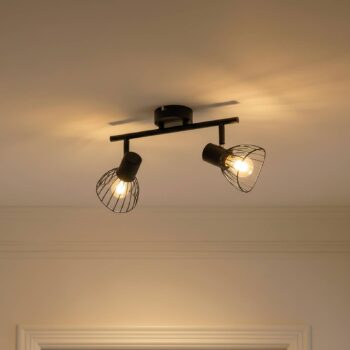 Stropné svietidlo Lindby Piena, čierne, 2 svetlá, kov, 39 cm