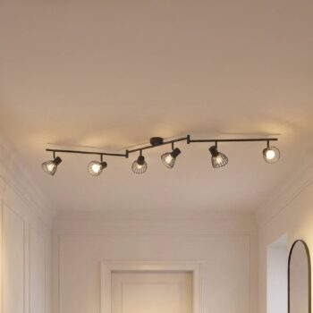 Stropné svietidlo Lindby Piena, čierne, 6 svetiel, kov, 150 cm