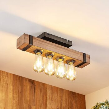 Stropné svietidlo Lindby Sverina, 46 cm, hnedá farba, drevo, kov