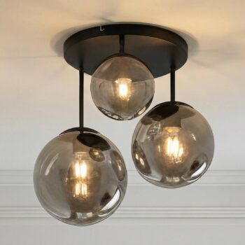 Stropné svietidlo Lindby Teeja, dymové, 3 svetlá, Ø47cm, sklo, E27