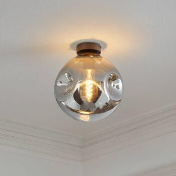 Stropné svietidlo Lindby Valentina, E27, dymová sivá, sklo, Ø 25 cm