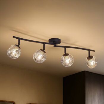 Stropné svietidlo Lindby Valentina, sivo-čierne, 4 svetlá, sklo