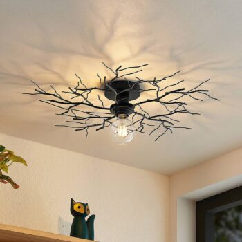 Stropné svietidlo Lindby Vetki, Ø 60 cm, čierne, 1 svetlo, kov