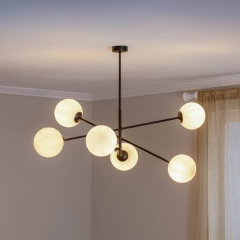 Stropné svietidlo Linear, čierne/opálové, 6-plameňové