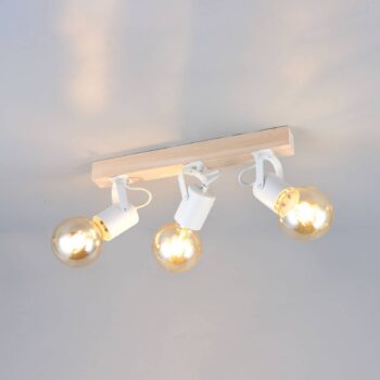 Stropné svietidlo Lynar, biele, drevo, kov, dĺžka 42 cm, 3-pl.