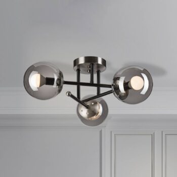 Stropné svietidlo Malena, Ø 19 cm, dymovo šedá, sklo/kov 3-pl.