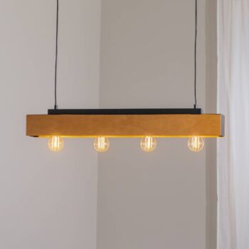 Stropné svietidlo Miluza, čierne/hnedé, dĺžka 76 cm, drevo, 4-pl.