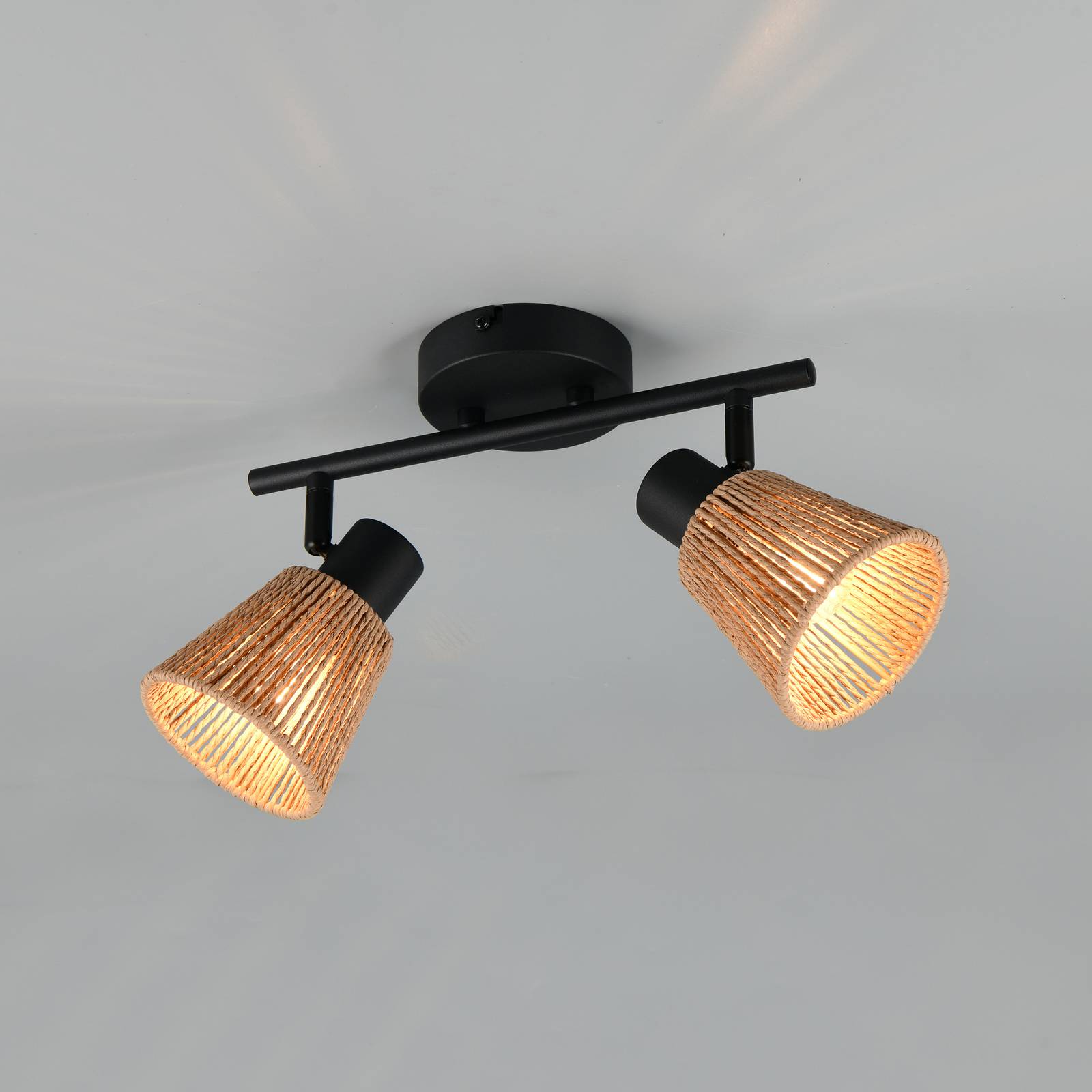 Stropné svietidlo Natrel, čierne/hnedé, dĺžka 41 cm, 2-pl. kovové Stropné svietidlo Natrel, čierne/hnedé, dĺžka 41 cm, 2-pl. kovové