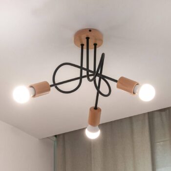 Stropné svietidlo Oxford, čierne, drevo, kov, 3-pl., Ø 44 cm