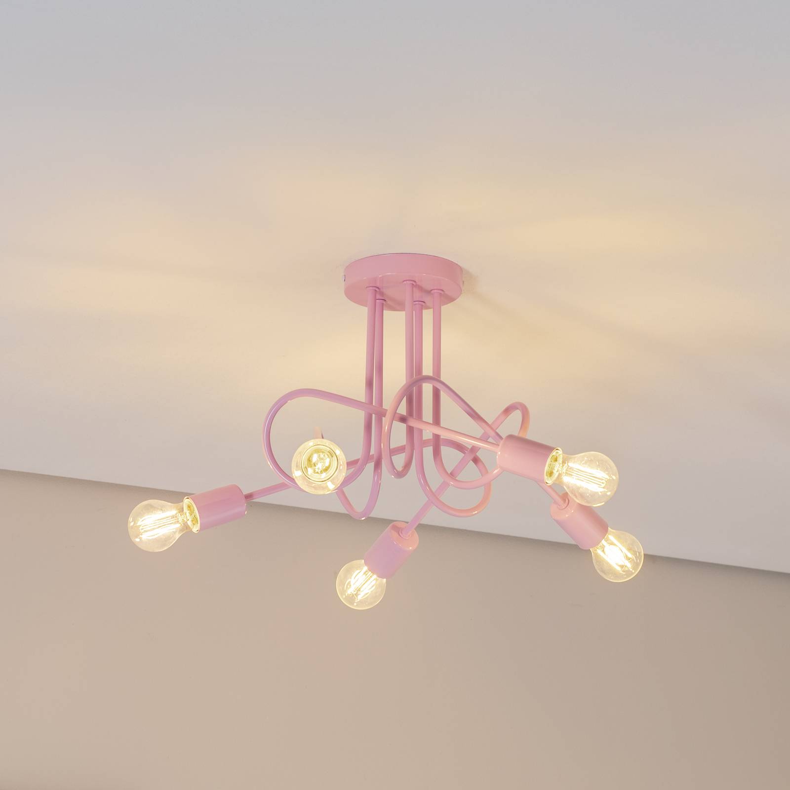 Stropné svietidlo Oxford, svetlo ružové, Ø 47 cm, kov, 5-pl Stropné svietidlo Oxford, svetlo ružové, Ø 47 cm, kov, 5-pl