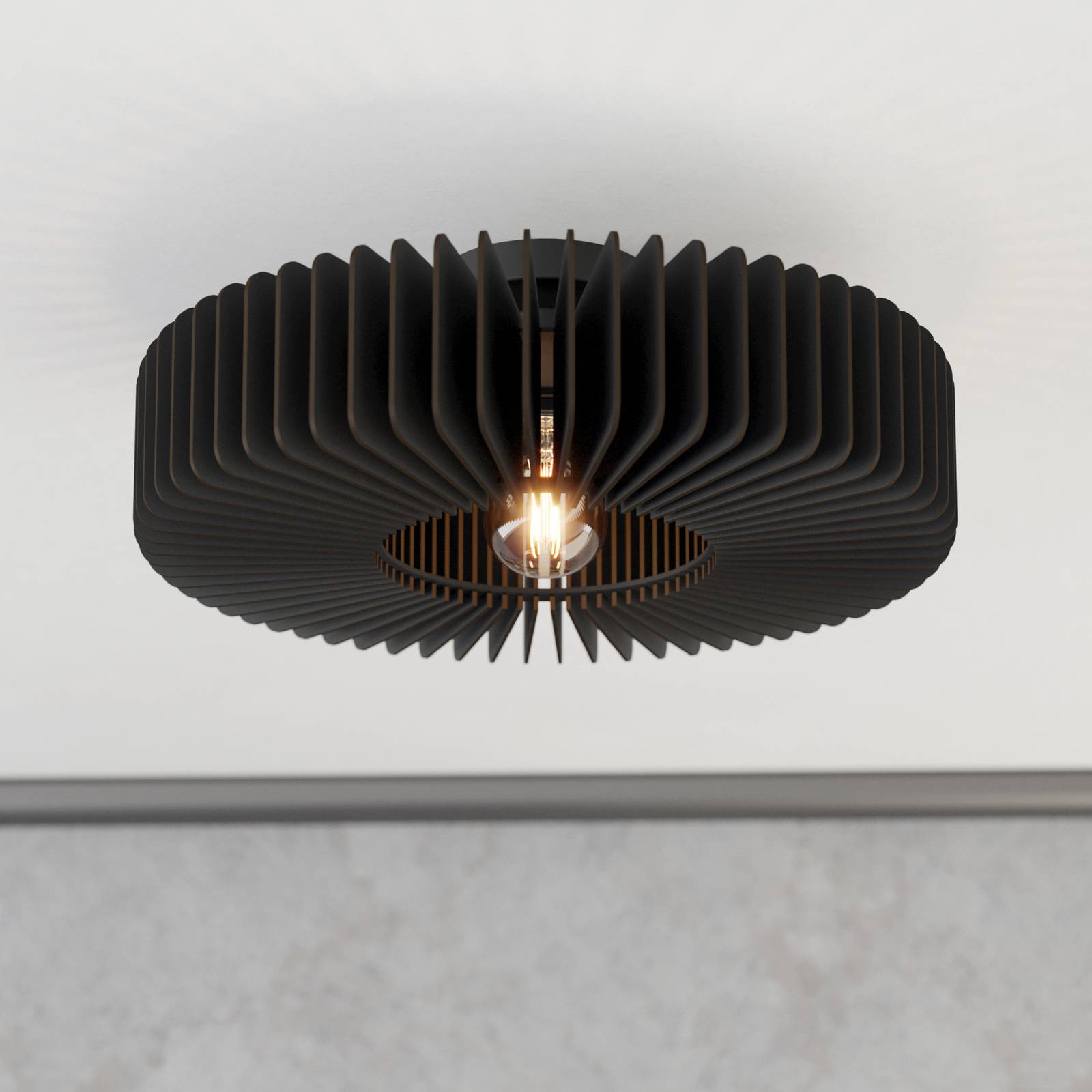 Stropné svietidlo Palombaia, čierne, Ø 50 cm, oceľ/drevo, E27 Stropné svietidlo Palombaia, čierne, Ø 50 cm, oceľ/drevo, E27