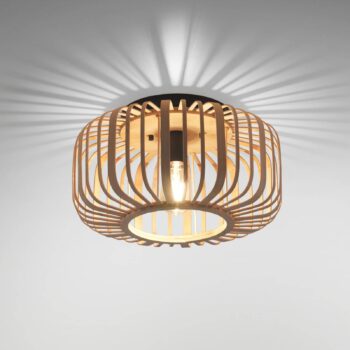 Stropné svietidlo Racoon z dreva, hrubé vzpery, Ø 42 cm