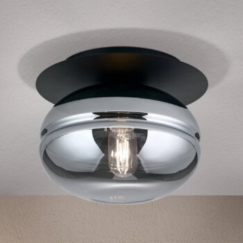 Stropné svietidlo Richard, kov čierny, sklo dymové