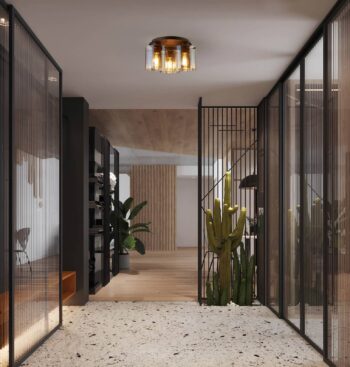 Stropné svietidlo Sweden, 3 svetlá, moka/jantárová, oceľ, sklo, E27