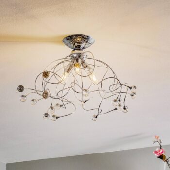 Stropné svietidlo Trilly v chróme s kryštálmi, 3-pl.