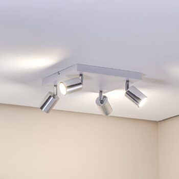 Stropné svietidlo Tune II, biela/chróm, kov, 4-svetelné, štvorcové