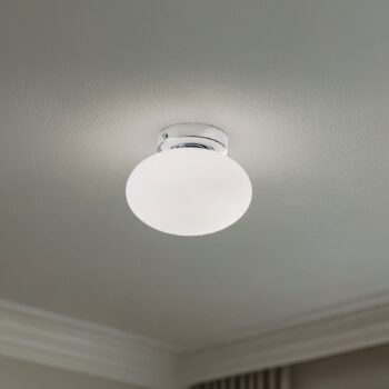 Stropné svietidlo Ufo, chróm/biela, Ø 18 cm, sklo, G9