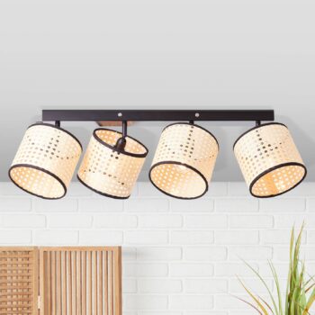 Stropné svietidlo Wiley s ratanom, 4-plameňové