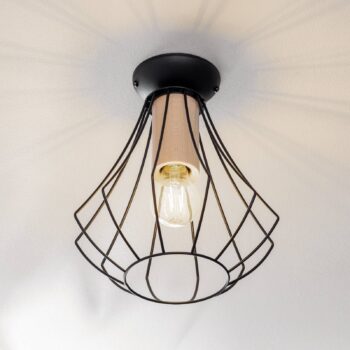 Stropné svietidlo Will, svetlé drevo, čierna klietka