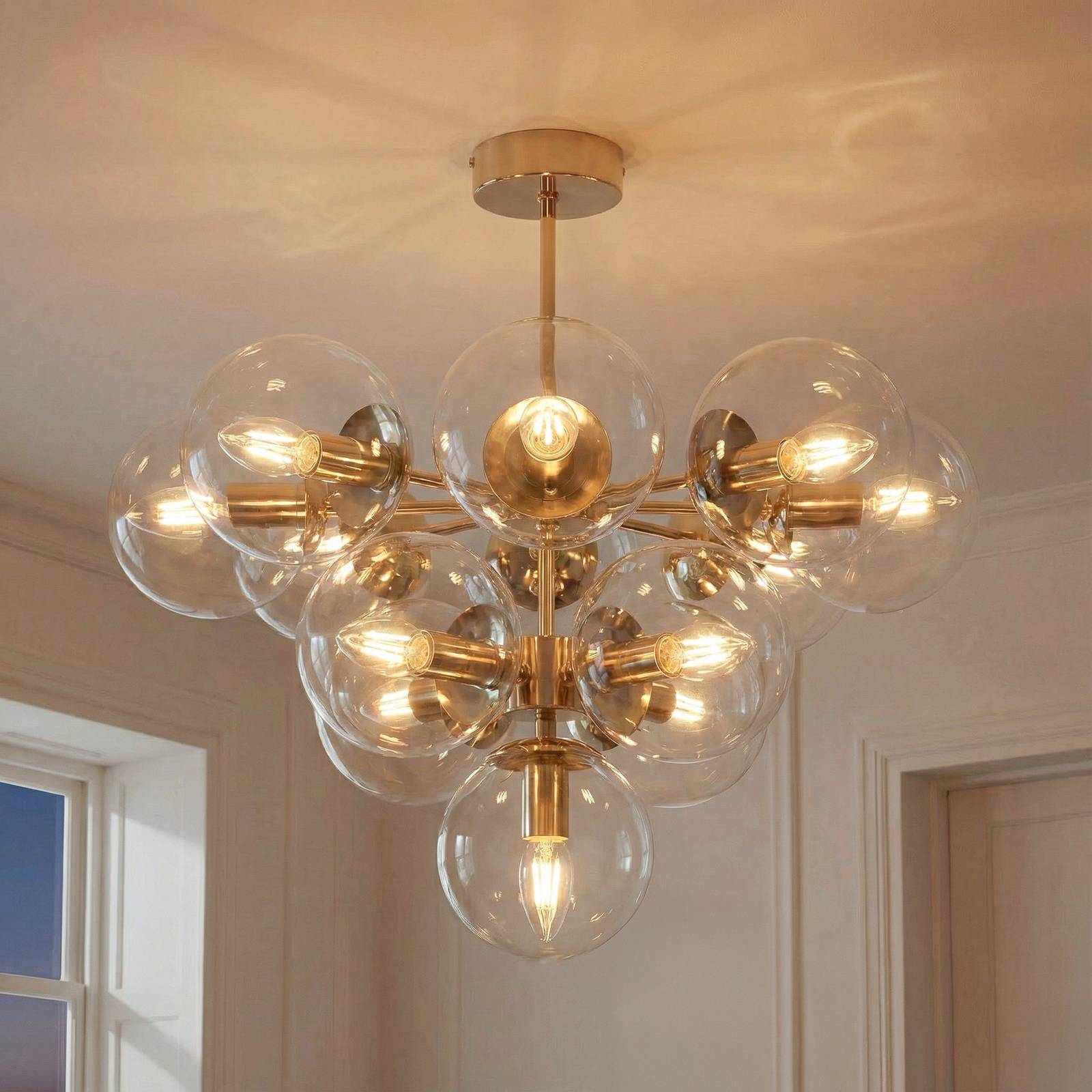 Stropné svietidlo Zumba, sklo/kov, zlatá/číra, 13-ramenné Stropné svietidlo Zumba, sklo/kov, zlatá/číra, 13-ramenné