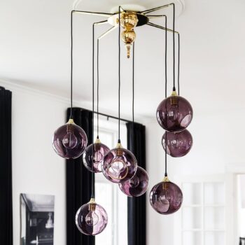 Stropný svietnik Flash Your Lamps Deluxe, zlatý, 8-ramenný, prispôsobiteľný