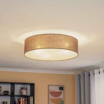 Stropný valček Euluna, látkové tienidlo zemitej farby, Ø50 cm