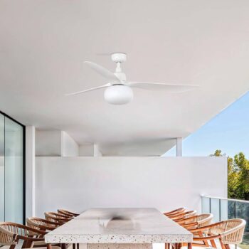 Stropný ventilátor s osvetlením Outwood, biely, DC, tichý, Ø150cm