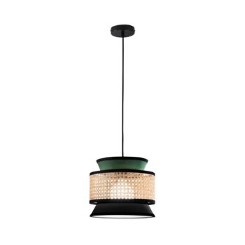 Svietidlo Gazebo, zelená/čierna/prírodná, Ø 26 cm, látka/rattan