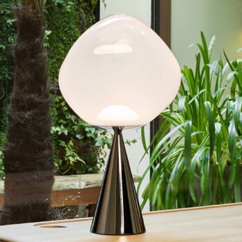 Tom Dixon Stolová LED lampa Melt Cone Fat, opálová/strieborná, 47 cm